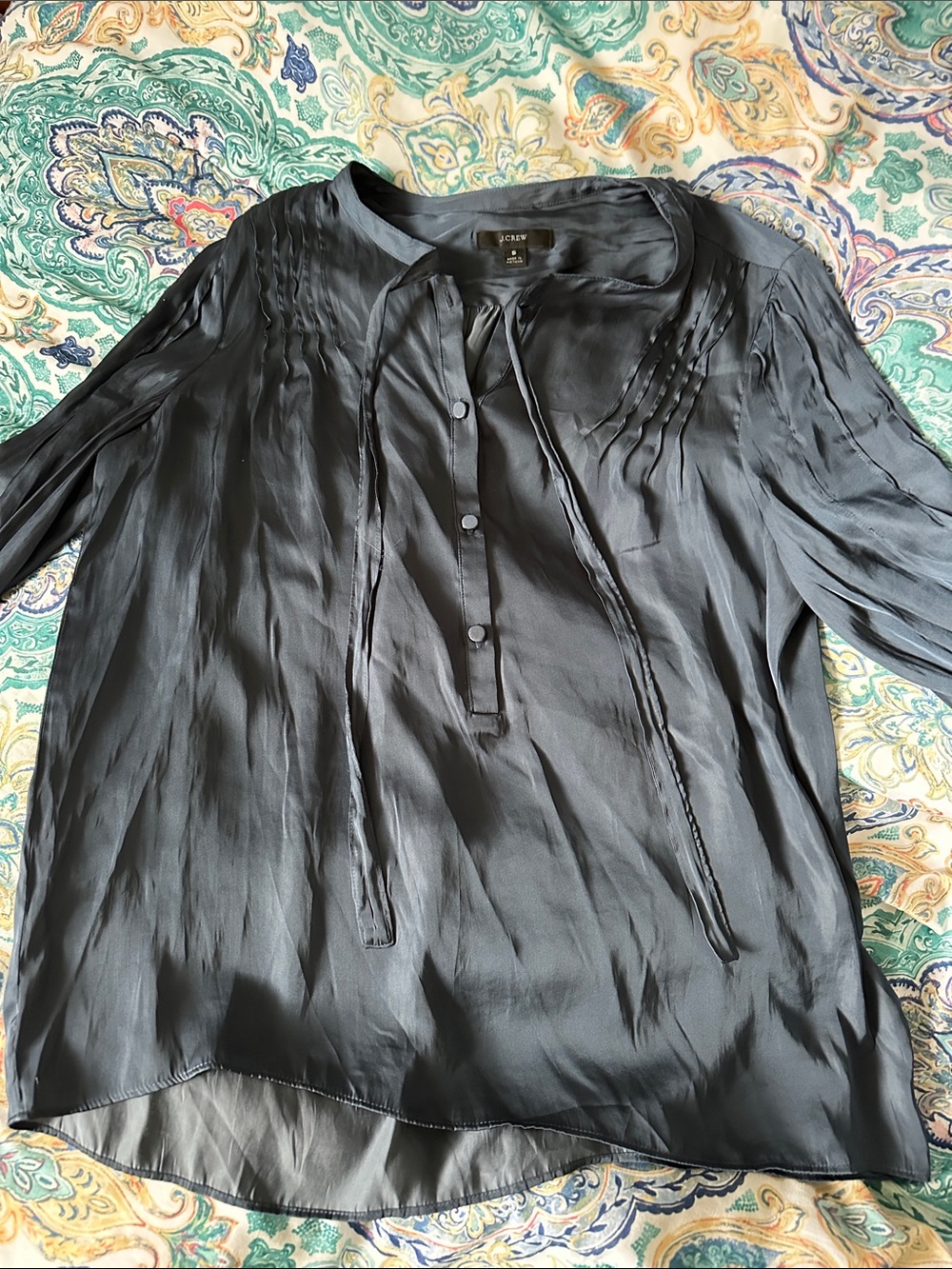 Dark navy “silk like”  Lightweight Tie-Neck women’s Shirt